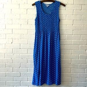 Croft & Barrow Smock Sleeveless Midi Dress Geometric Design M Blue White Casual.